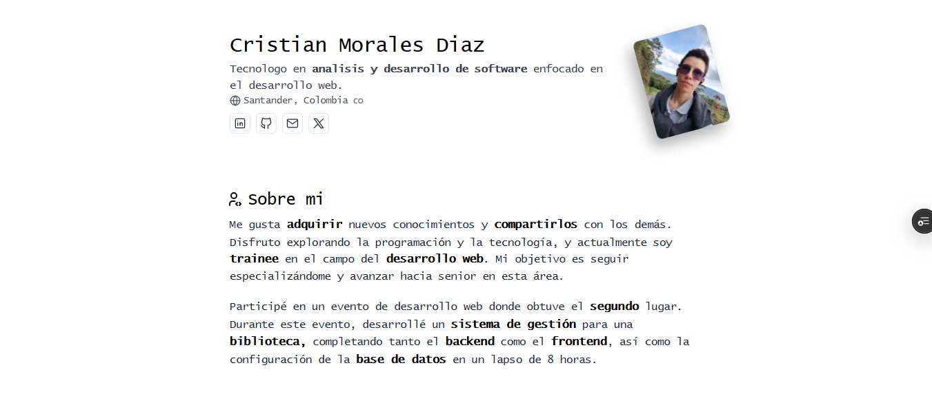 Imagen de la pagina web hoja de vida
